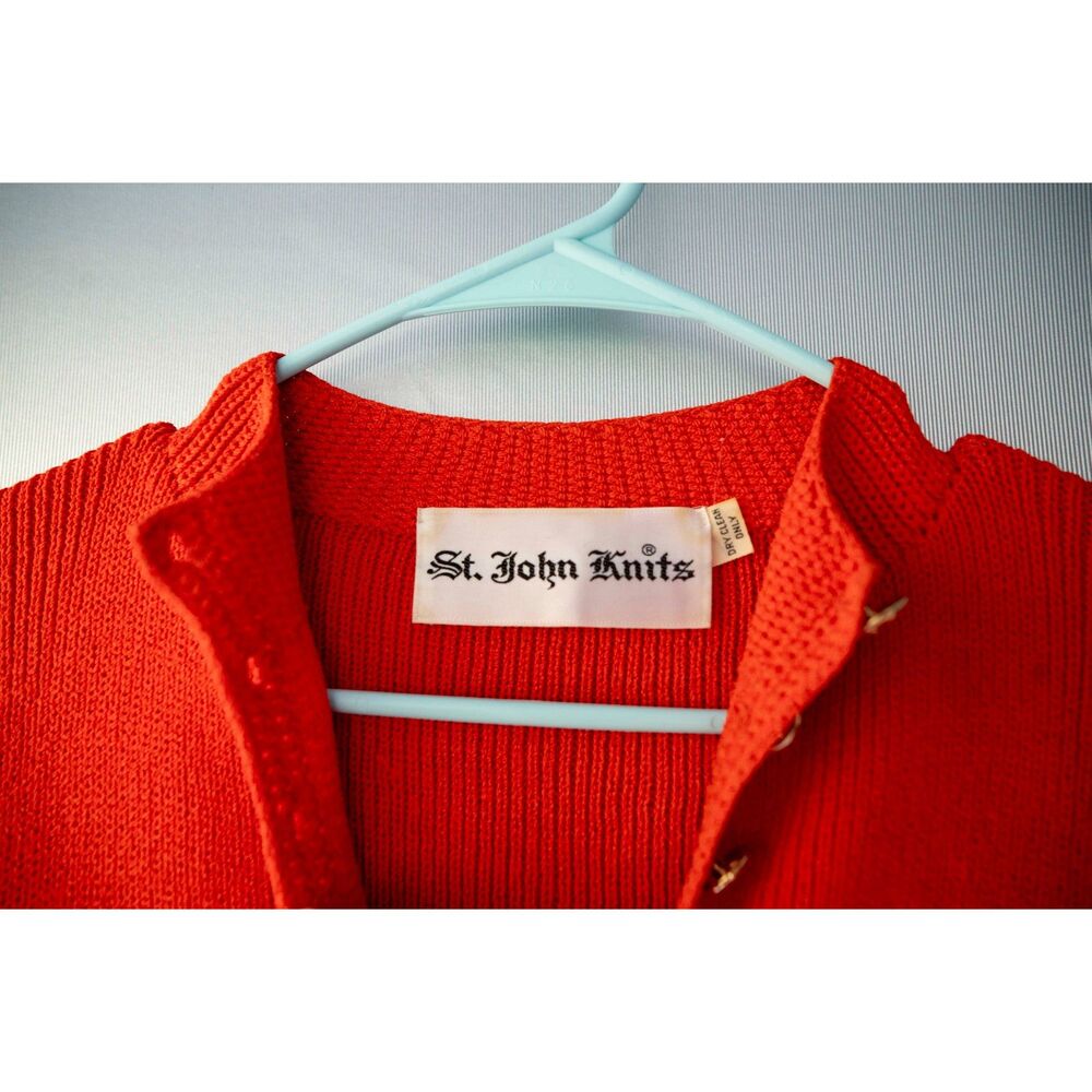 Vintage 1970's St John Knit Red Orange Gold Button Heavy Sweater Top S - Picture 3 of 10